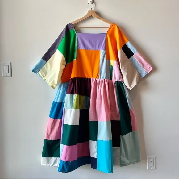 Handmade Quilted Patchwork Colorblock Dress SKU 02263 - Picture 3 of 16